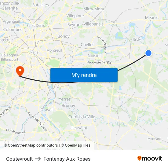 Coutevroult to Fontenay-Aux-Roses map