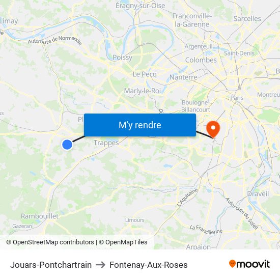 Jouars-Pontchartrain to Fontenay-Aux-Roses map