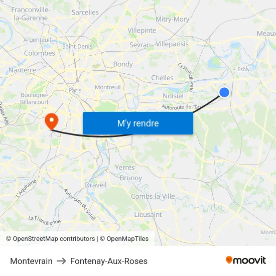Montevrain to Fontenay-Aux-Roses map