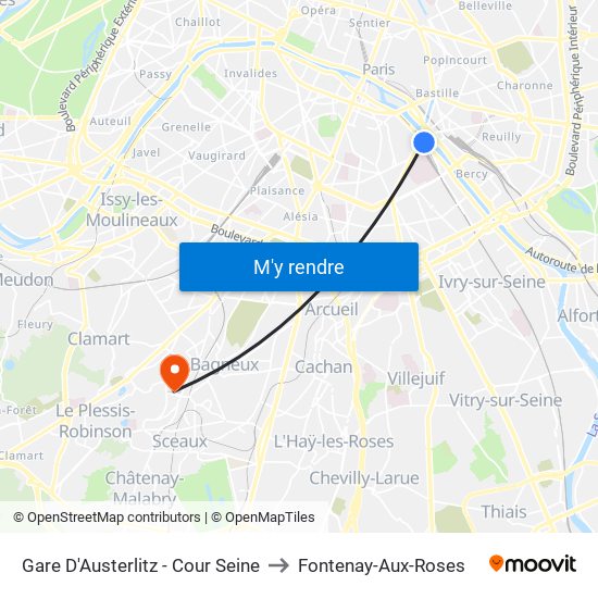 Gare D'Austerlitz - Cour Seine to Fontenay-Aux-Roses map