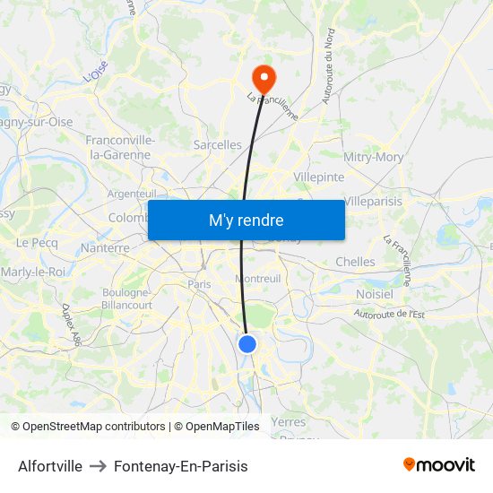 Alfortville to Fontenay-En-Parisis map