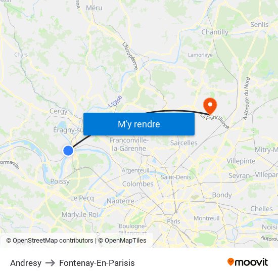 Andresy to Fontenay-En-Parisis map