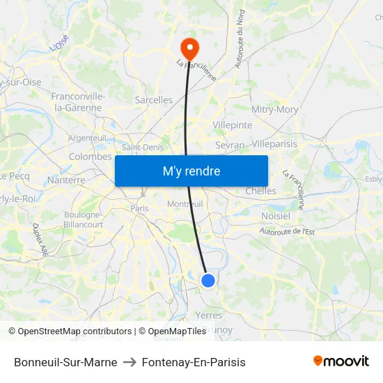 Bonneuil-Sur-Marne to Fontenay-En-Parisis map