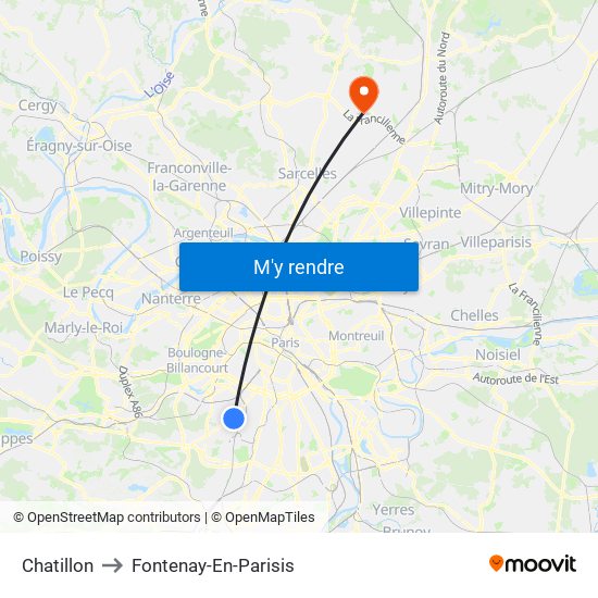 Chatillon to Fontenay-En-Parisis map