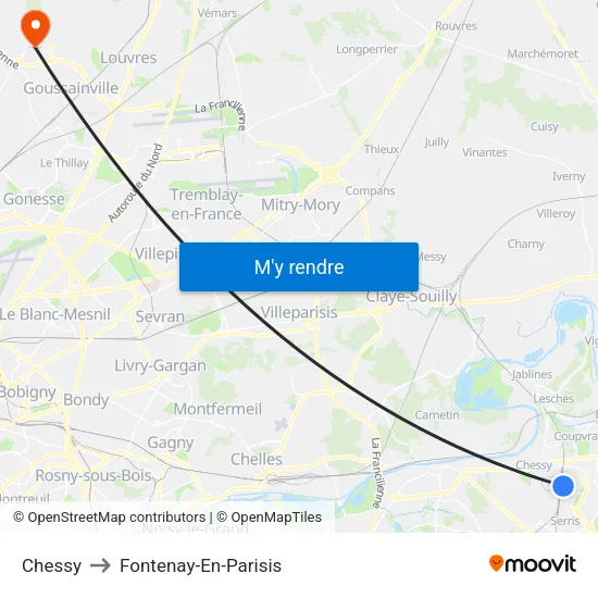 Chessy to Fontenay-En-Parisis map