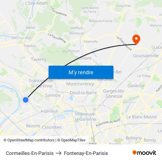 Cormeilles-En-Parisis to Fontenay-En-Parisis map