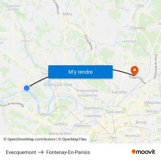 Evecquemont to Fontenay-En-Parisis map
