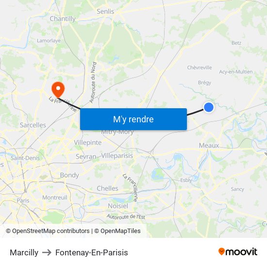 Marcilly to Fontenay-En-Parisis map