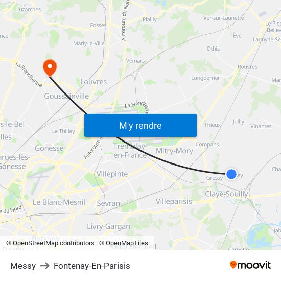 Messy to Fontenay-En-Parisis map