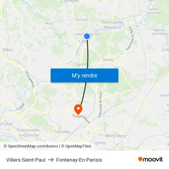 Villers-Saint-Paul to Fontenay-En-Parisis map