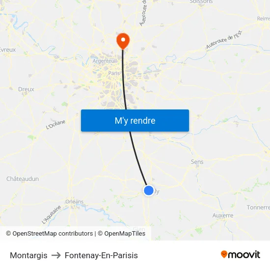 Montargis to Fontenay-En-Parisis map