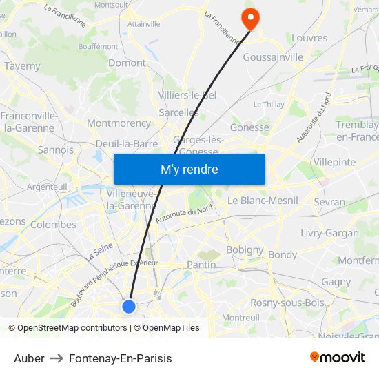 Auber to Fontenay-En-Parisis map
