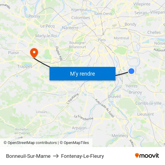 Bonneuil-Sur-Marne to Fontenay-Le-Fleury map