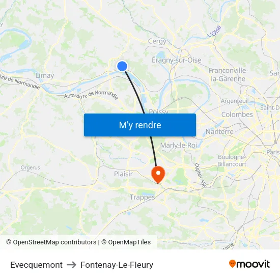 Evecquemont to Fontenay-Le-Fleury map