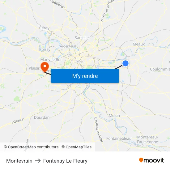 Montevrain to Fontenay-Le-Fleury map