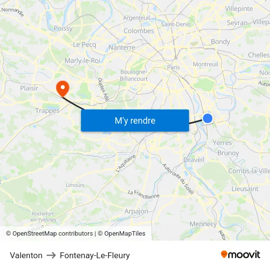 Valenton to Fontenay-Le-Fleury map