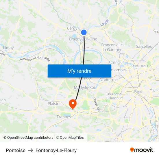 Pontoise to Fontenay-Le-Fleury map