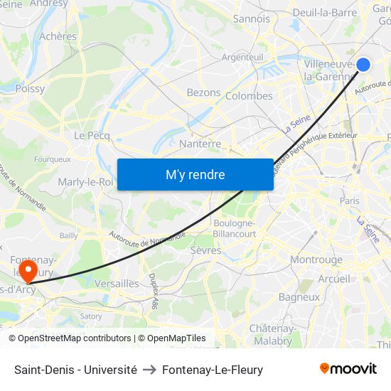 Saint-Denis - Université to Fontenay-Le-Fleury map