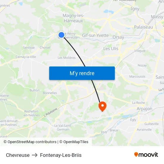 Chevreuse to Fontenay-Les-Briis map