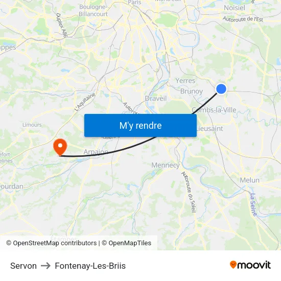 Servon to Fontenay-Les-Briis map