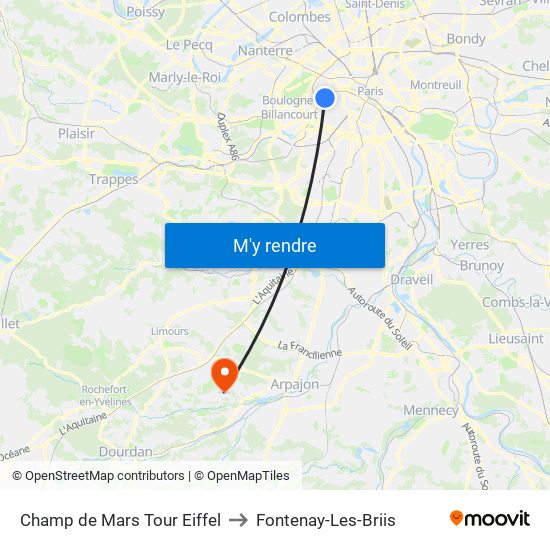 Champ de Mars Tour Eiffel to Fontenay-Les-Briis map