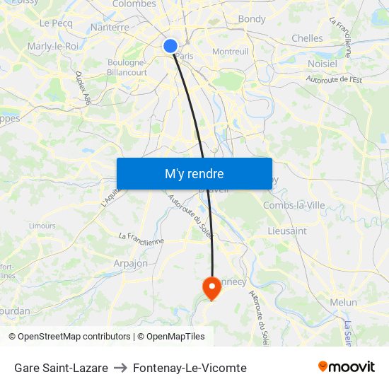 Gare Saint-Lazare to Fontenay-Le-Vicomte map