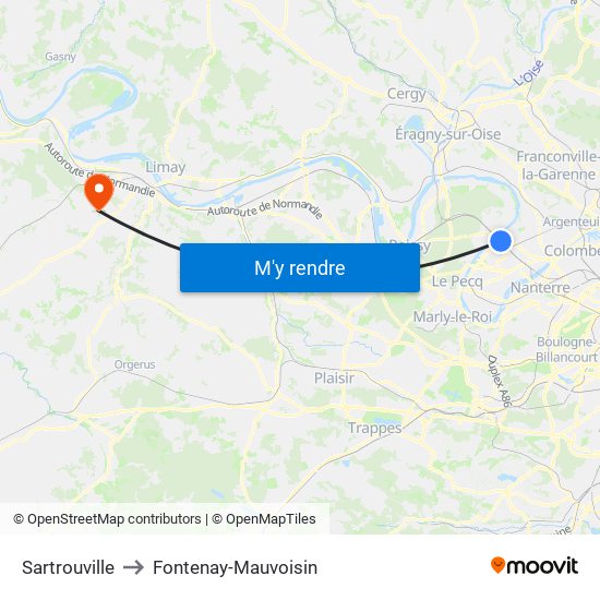 Sartrouville to Fontenay-Mauvoisin map