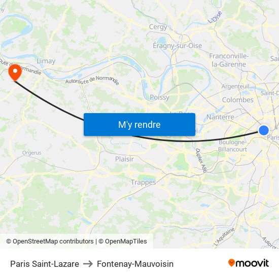 Paris Saint-Lazare to Fontenay-Mauvoisin map