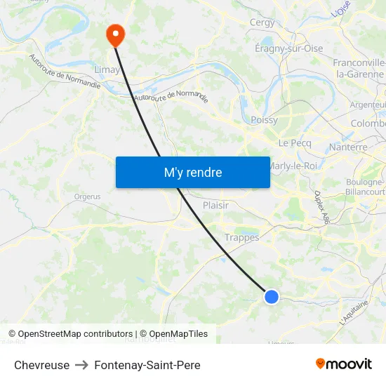 Chevreuse to Fontenay-Saint-Pere map