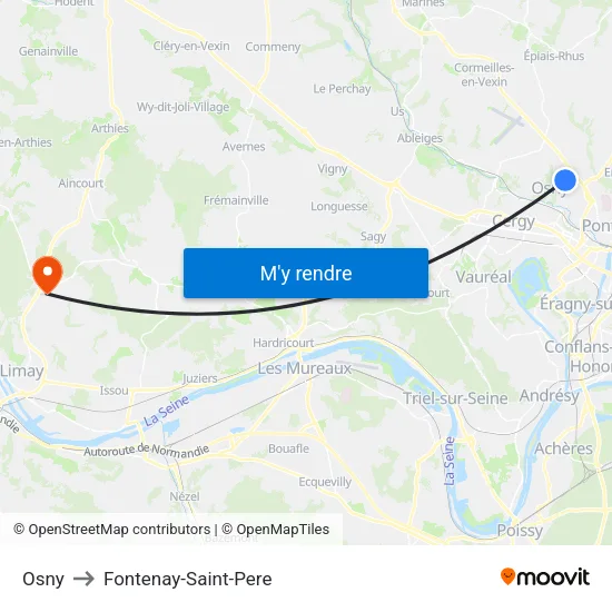 Osny to Fontenay-Saint-Pere map