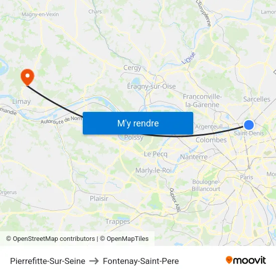 Pierrefitte-Sur-Seine to Fontenay-Saint-Pere map