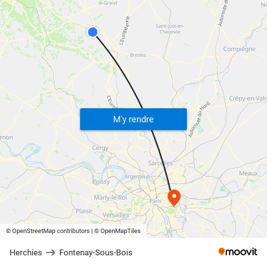 Herchies to Fontenay-Sous-Bois map