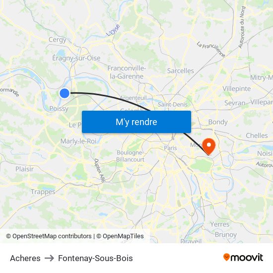 Acheres to Fontenay-Sous-Bois map