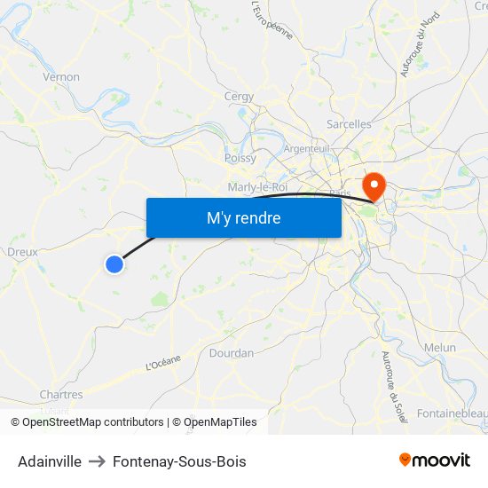 Adainville to Fontenay-Sous-Bois map