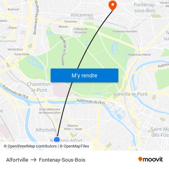 Alfortville to Fontenay-Sous-Bois map