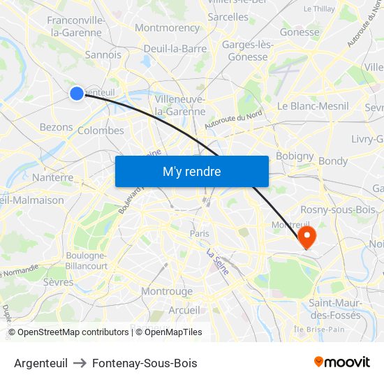 Argenteuil to Fontenay-Sous-Bois map