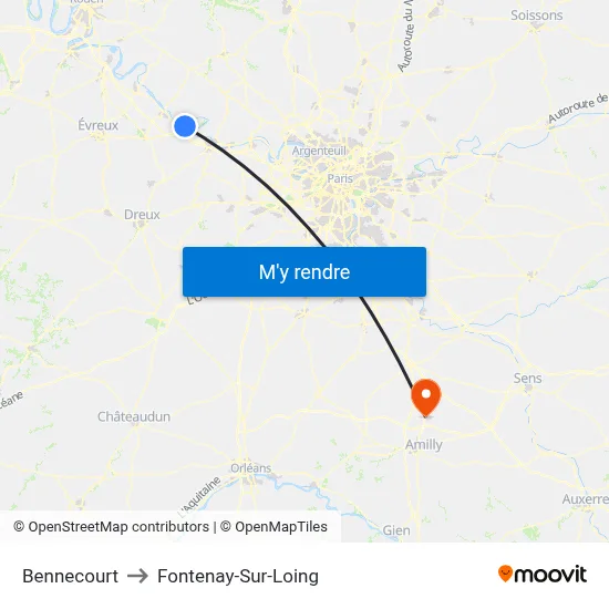 Bennecourt to Fontenay-Sur-Loing map