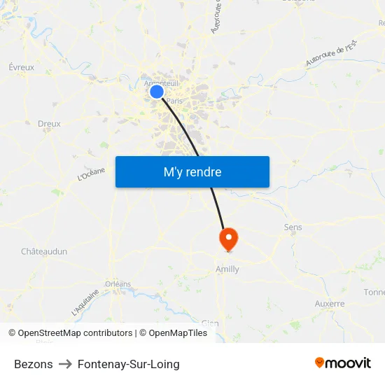 Bezons to Fontenay-Sur-Loing map