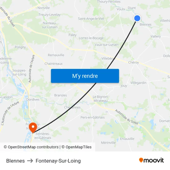 Blennes to Fontenay-Sur-Loing map