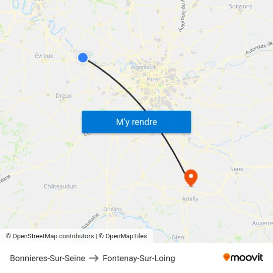 Bonnieres-Sur-Seine to Fontenay-Sur-Loing map