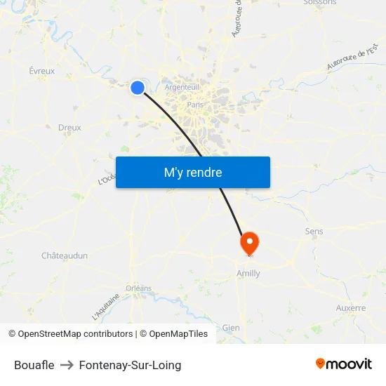 Bouafle to Fontenay-Sur-Loing map
