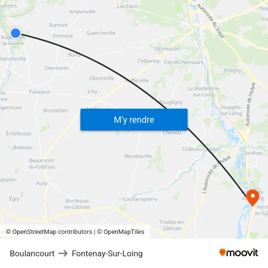 Boulancourt to Fontenay-Sur-Loing map