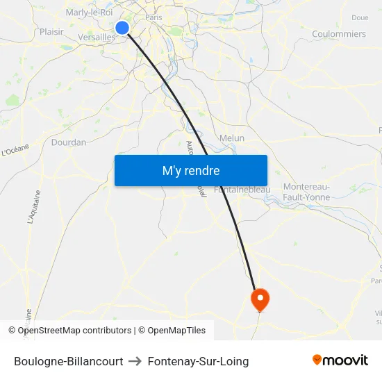 Boulogne-Billancourt to Fontenay-Sur-Loing map