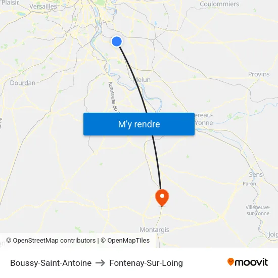 Boussy-Saint-Antoine to Fontenay-Sur-Loing map