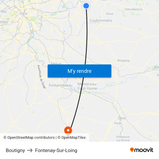Boutigny to Fontenay-Sur-Loing map