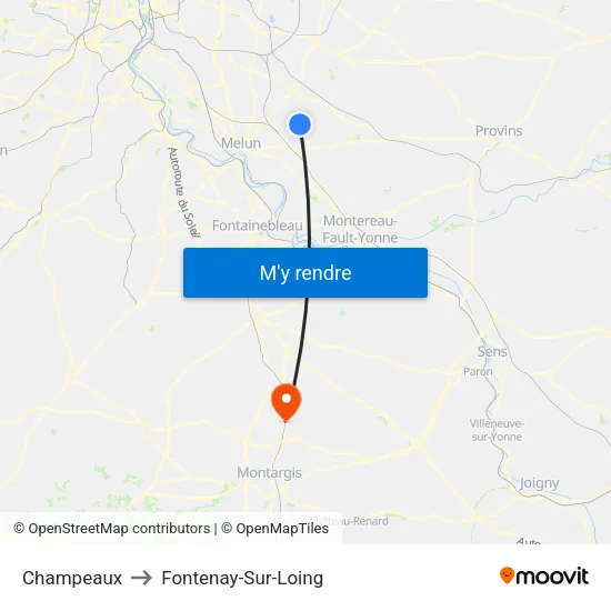Champeaux to Fontenay-Sur-Loing map
