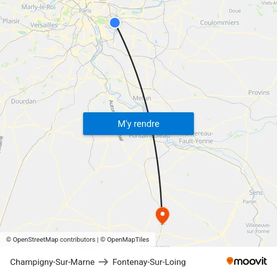 Champigny-Sur-Marne to Fontenay-Sur-Loing map