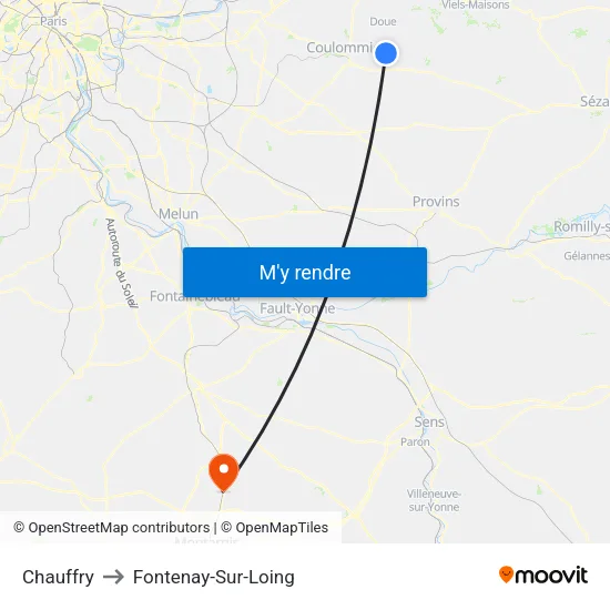Chauffry to Fontenay-Sur-Loing map