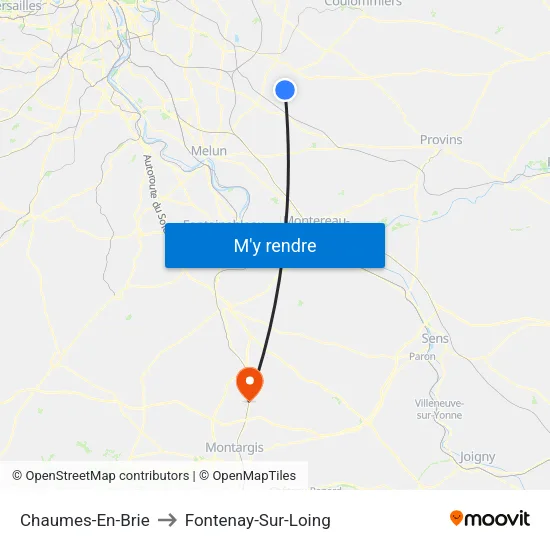 Chaumes-En-Brie to Fontenay-Sur-Loing map