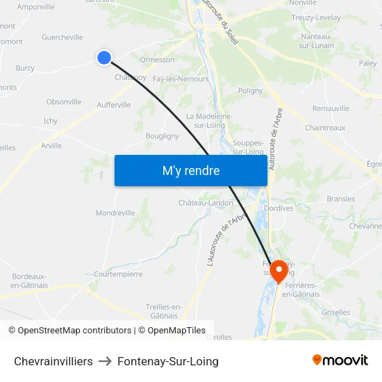 Chevrainvilliers to Fontenay-Sur-Loing map